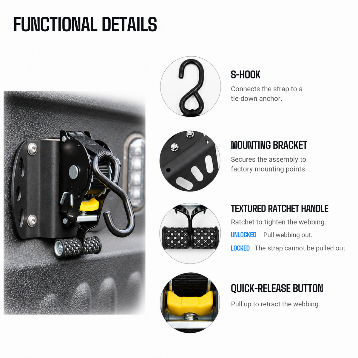 powoq Retractable Ratchet Straps for Ford F-150 (2015-2026), Super Duty (2017-2026) & Lightning (2022-2026)