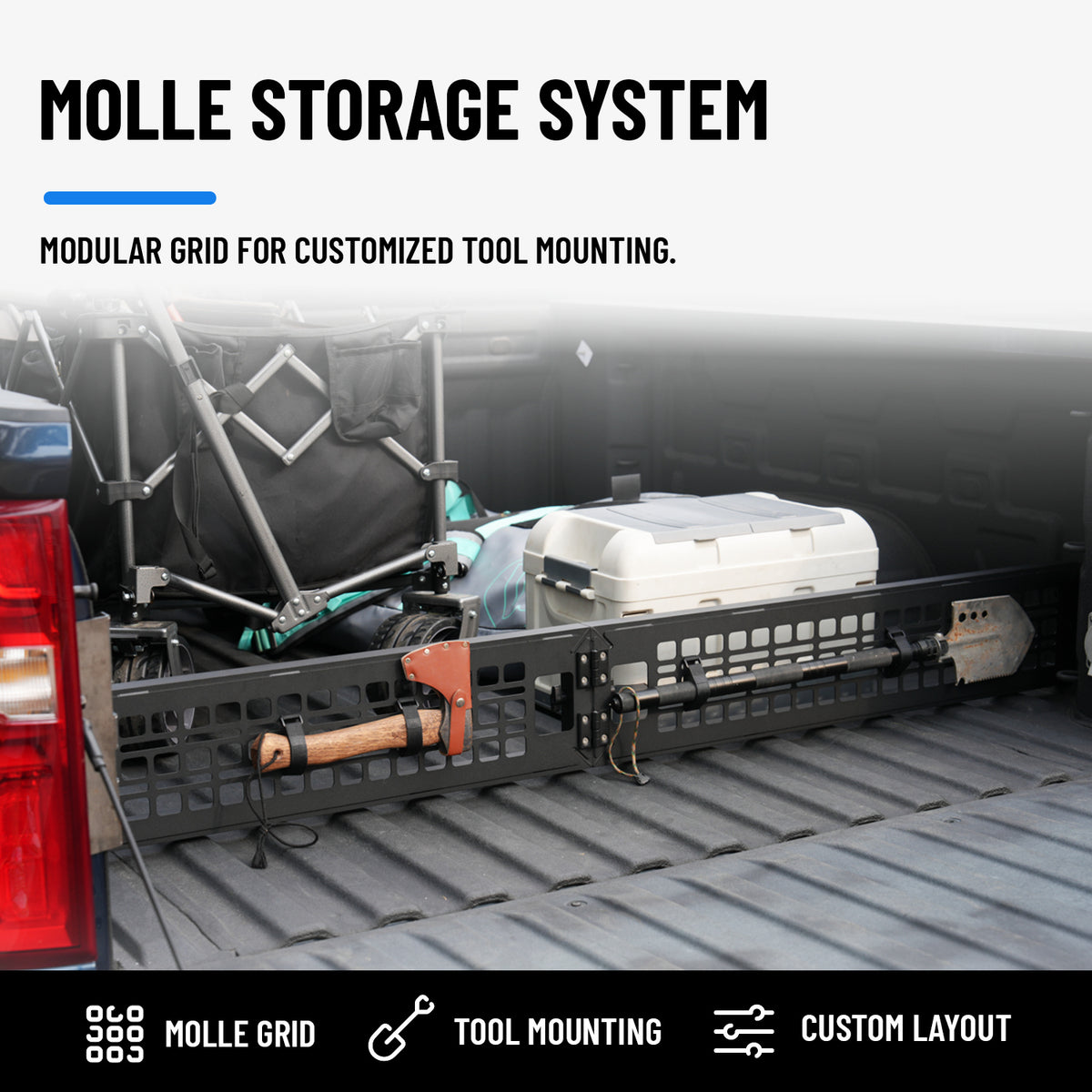 powoq Truck Bed Divider with MOLLE Panel for 2019-2026 Chevy Silverado/ GMC Sierra