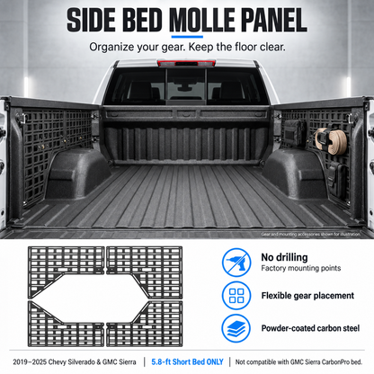 powoq 5.8-ft Side Bed MOLLE Panels for 2019-2025 Chevy Silverado / GMC Sierra