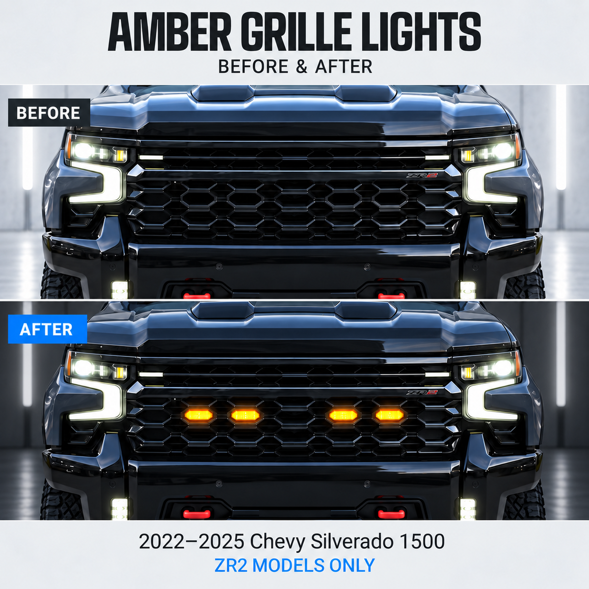 powoq Amber Grille Lights for 2022-2025 Chevy Silverado 1500 ZR2