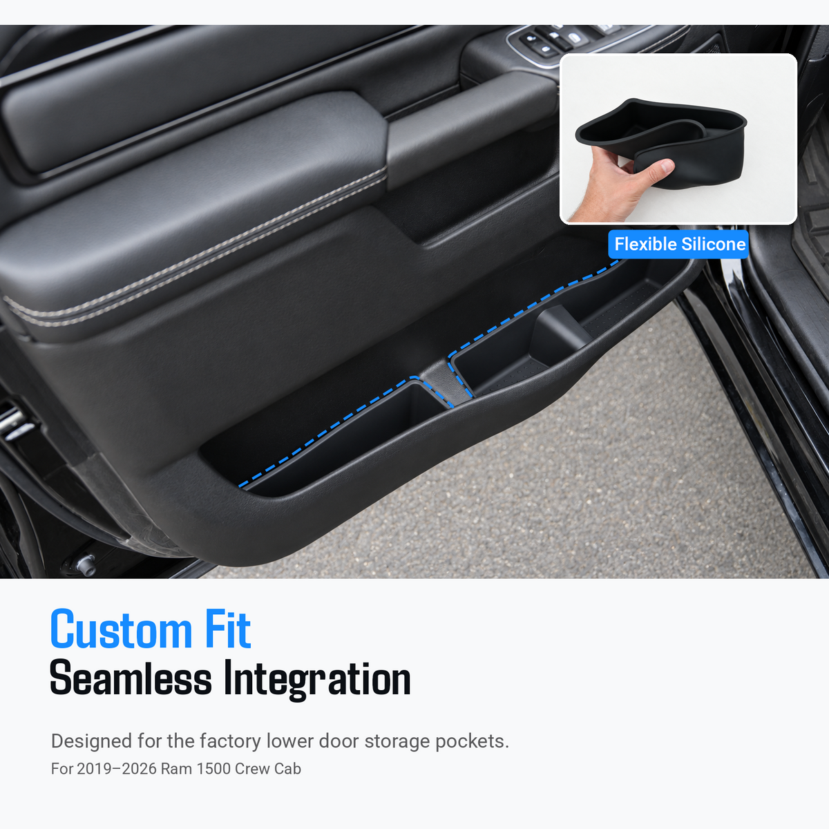 powoq Door Bottom Storage Box for 2019-2026 Ram 1500 Crew Cab