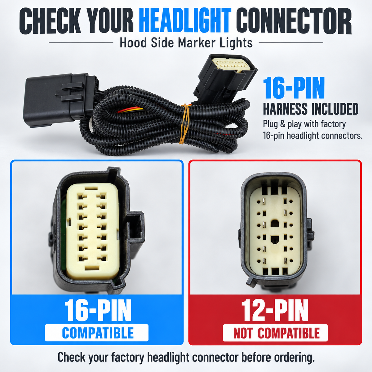 powoq LED Hood Side Marker Light for 2019-2024 Ram 1500 16-Pin