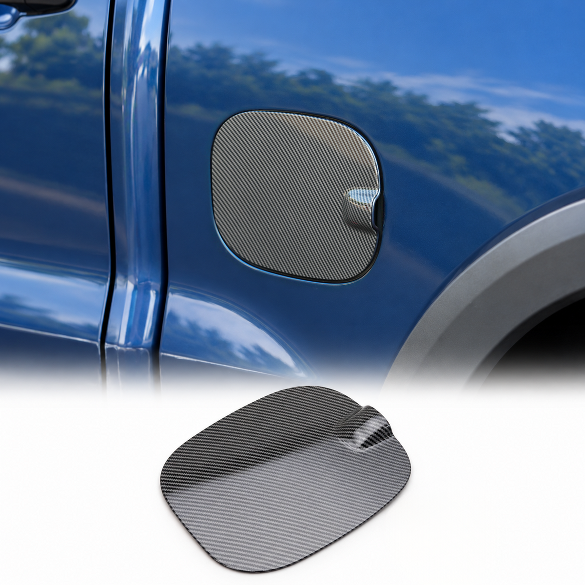 powoq Fuel Door Cover for 2022-2025 Chevy Silverado 1500 & GMC Sierra 1500 - Glossy Carbon Fiber Pattern