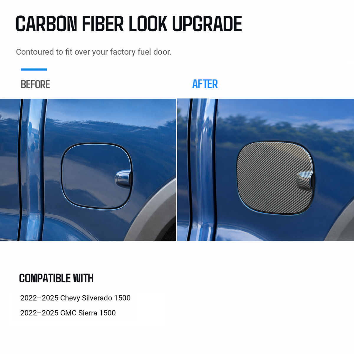 powoq Fuel Door Cover for 2022-2025 Chevy Silverado 1500 & GMC Sierra 1500 - Glossy Carbon Fiber Pattern