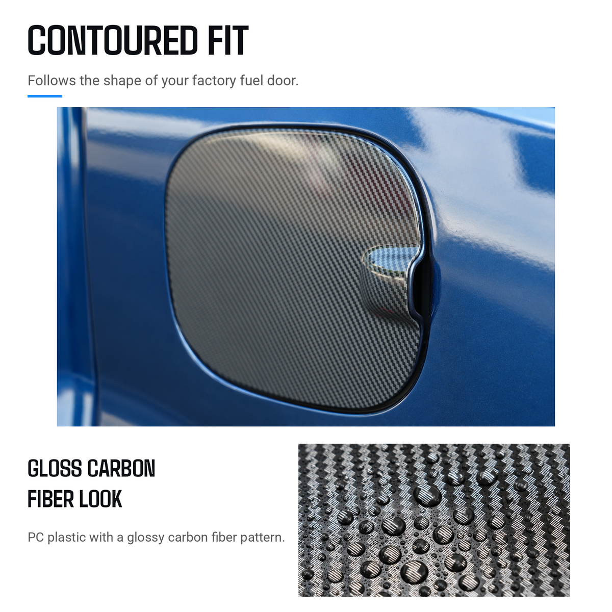 powoq Fuel Door Cover for 2022-2025 Chevy Silverado 1500 & GMC Sierra 1500 - Glossy Carbon Fiber Pattern