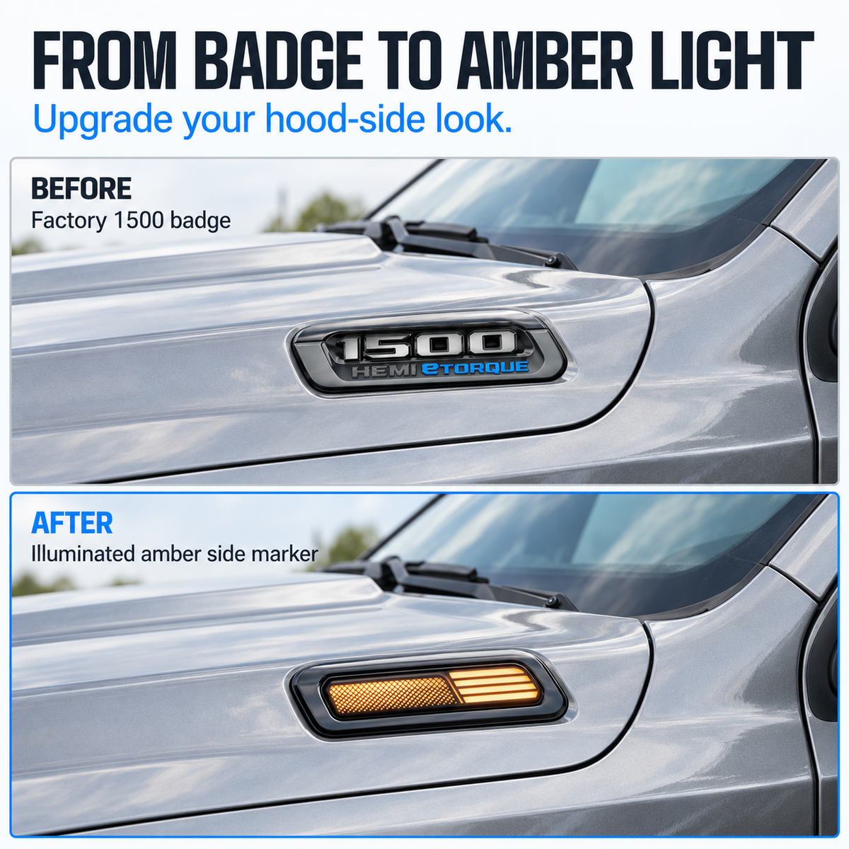 powoq LED Hood Side Marker Light for 2019-2025 Ram 1500