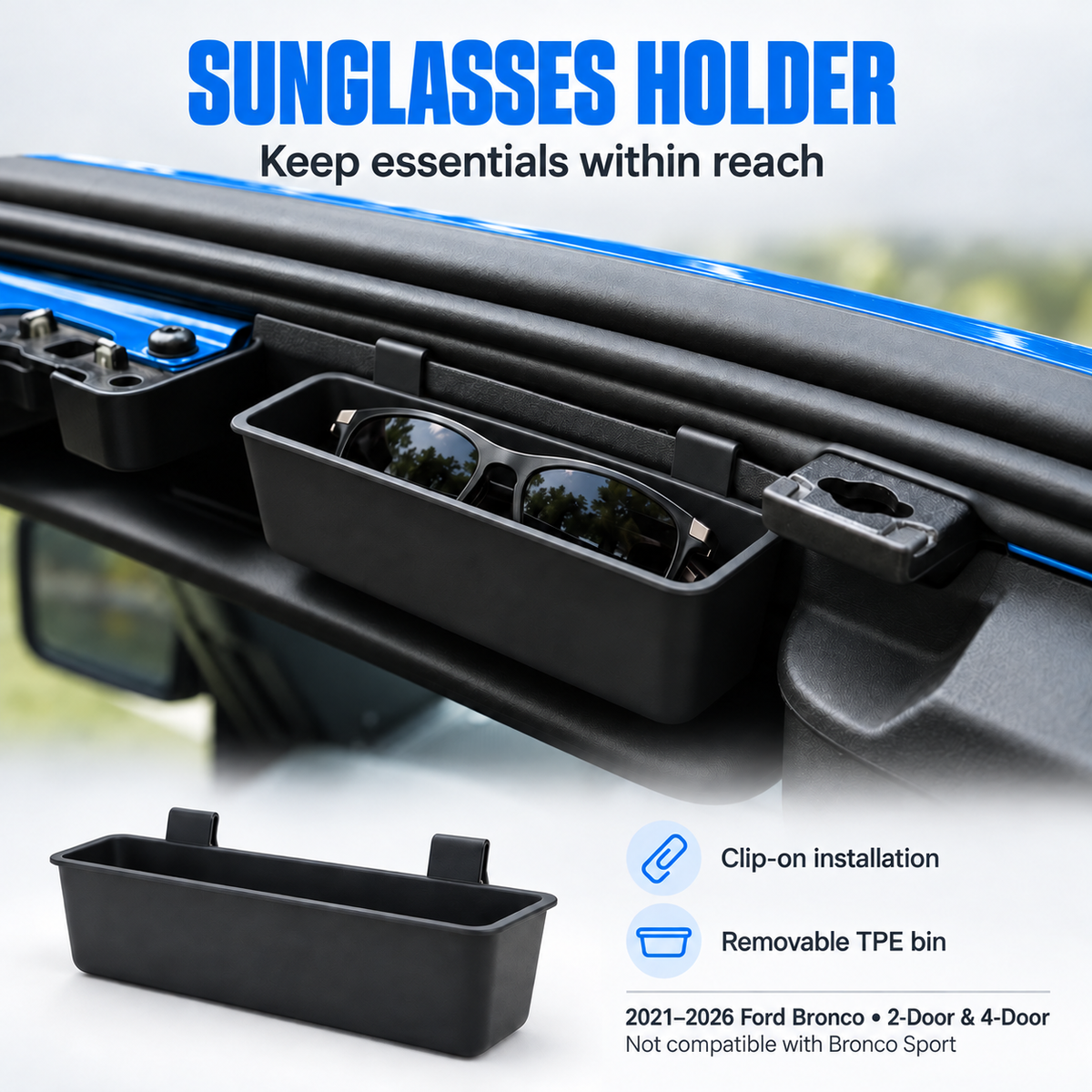 powoq Sunglasses Holder for 2021-2026 Ford Bronco
