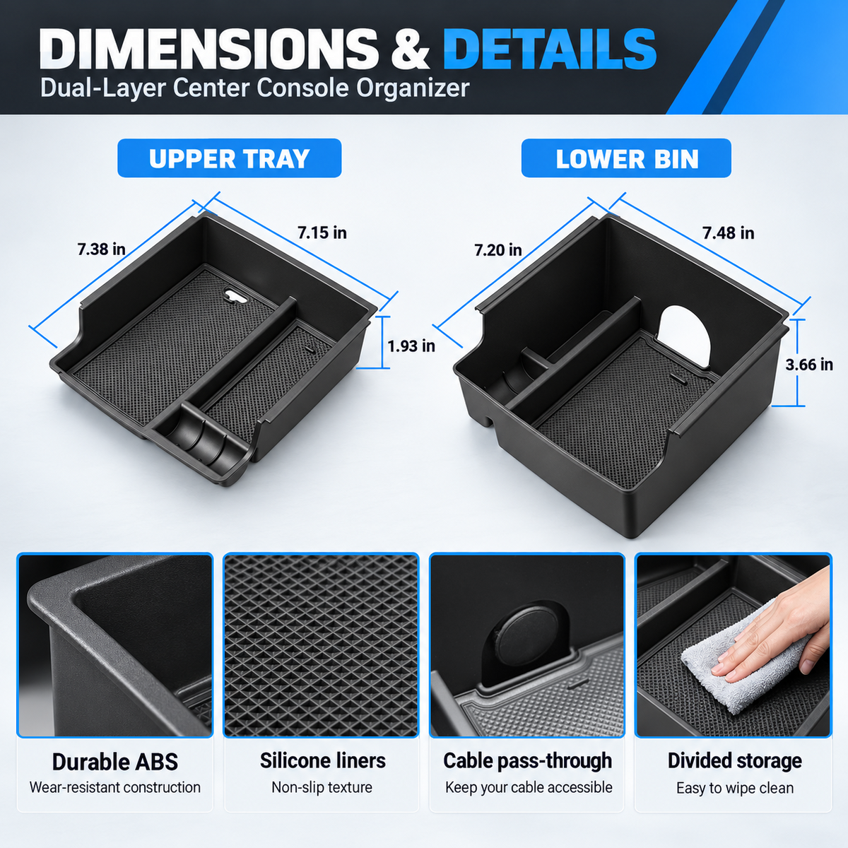 powoq Dual-Layer Center Console Organizer for 2021-2024 Ford Bronco