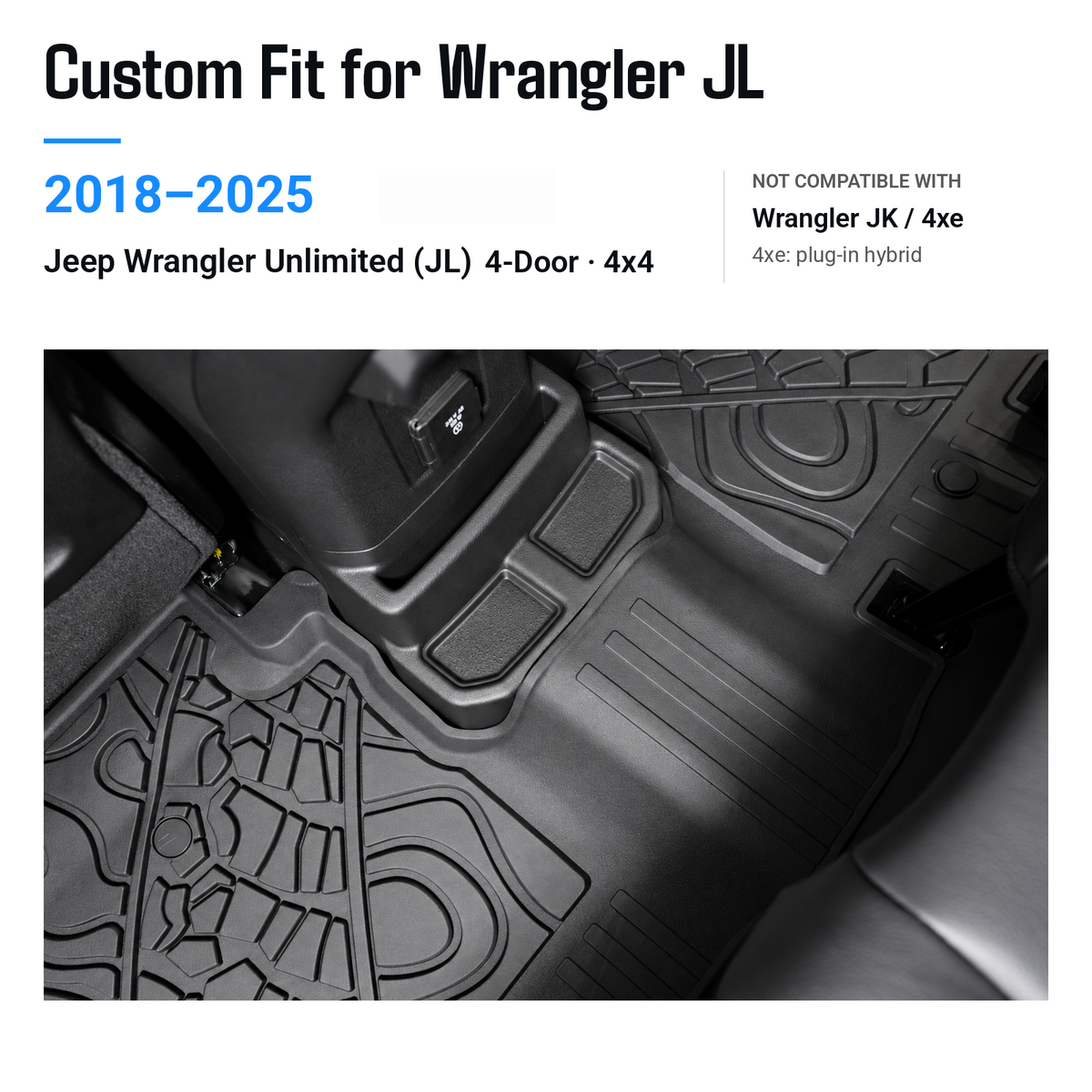 powoq Floor Mats for 2018-2025 Jeep Wrangler Unlimited (JL) 4-Door 4x4
