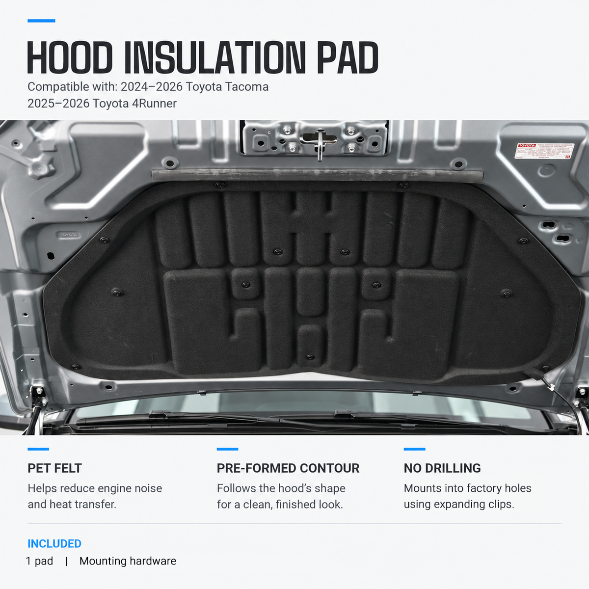 powoq Hood Insulation Pad for 2024-2026 Toyota Tacoma / 2025-2026 Toyota 4Runner