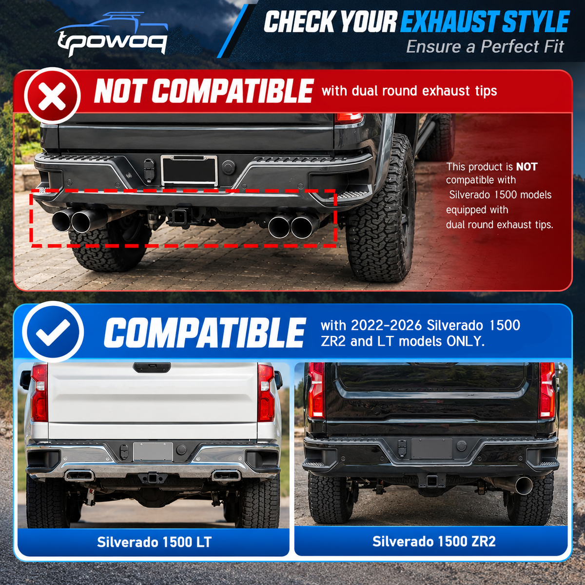 powoq Rear Bumper Guard for 2022-2026 Chevy Silverado ZR2 / LT