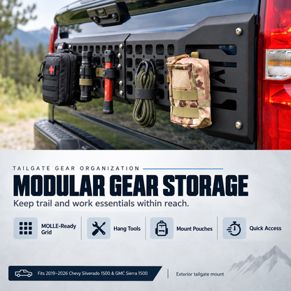 powoq Tailgate MOLLE Panel for 2019-2026 Chevy Silverado 1500 / GMC Sierra 1500