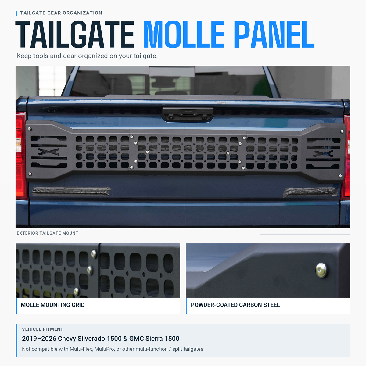 powoq Tailgate MOLLE Panel for 2019-2026 Chevy Silverado 1500 / GMC Sierra 1500