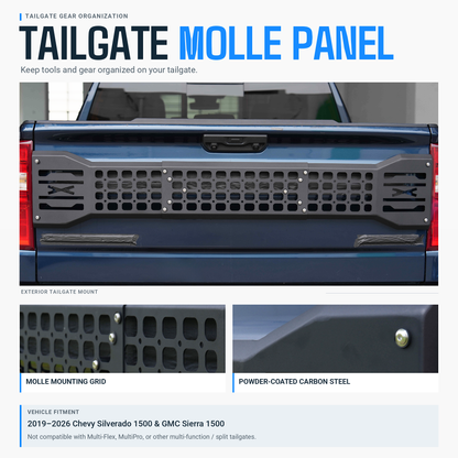 powoq Tailgate MOLLE Panel for 2019-2026 Chevy Silverado 1500 / GMC Sierra 1500