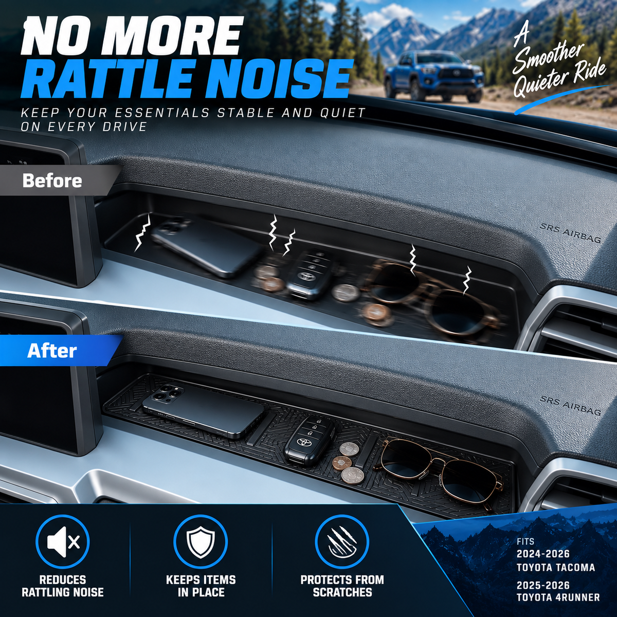 powoq Dashboard Storage Mat for 2024-2026 Toyota Tacoma / 2025-2026 Toyota 4Runner