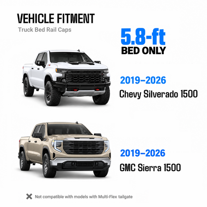 powoq 5.8-ft Truck Bed Rail Caps for 2019-2026 Chevy Silverado & GMC Sierra 1500