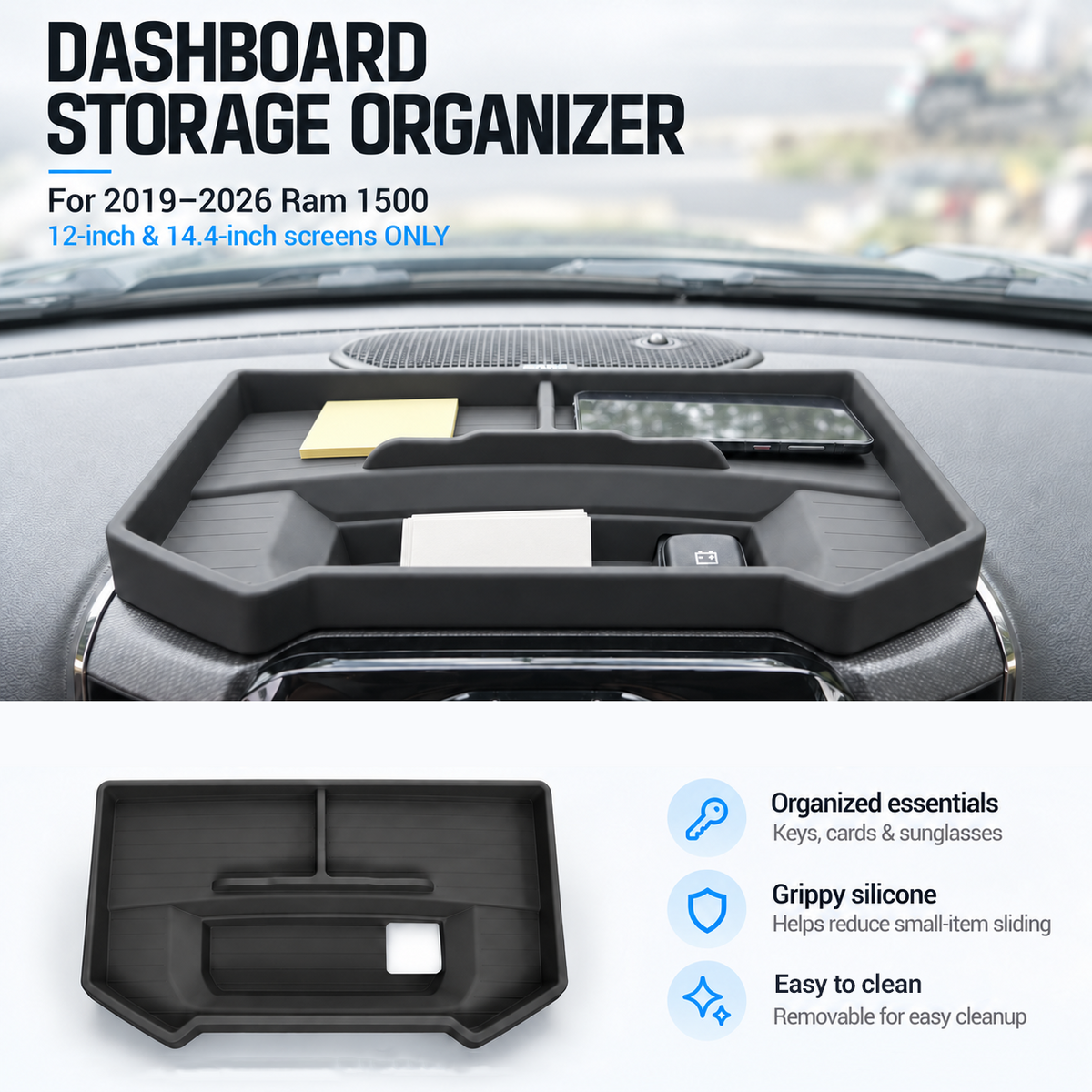 powoq Silicone Dashboard Storage Organizer for 2019-2026 Ram 1500