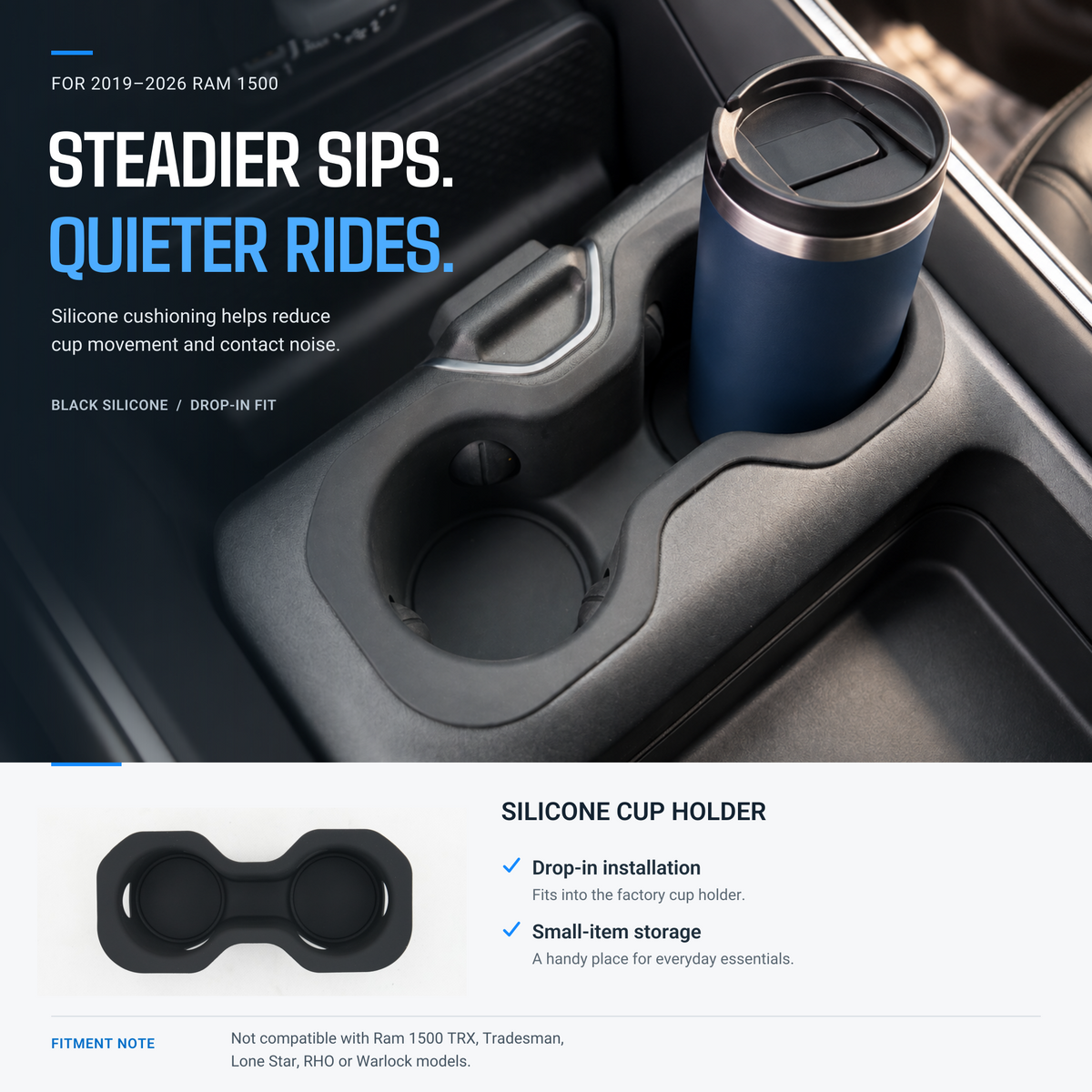 powoq Cup Holder Insert for 2019-2026 Ram 1500