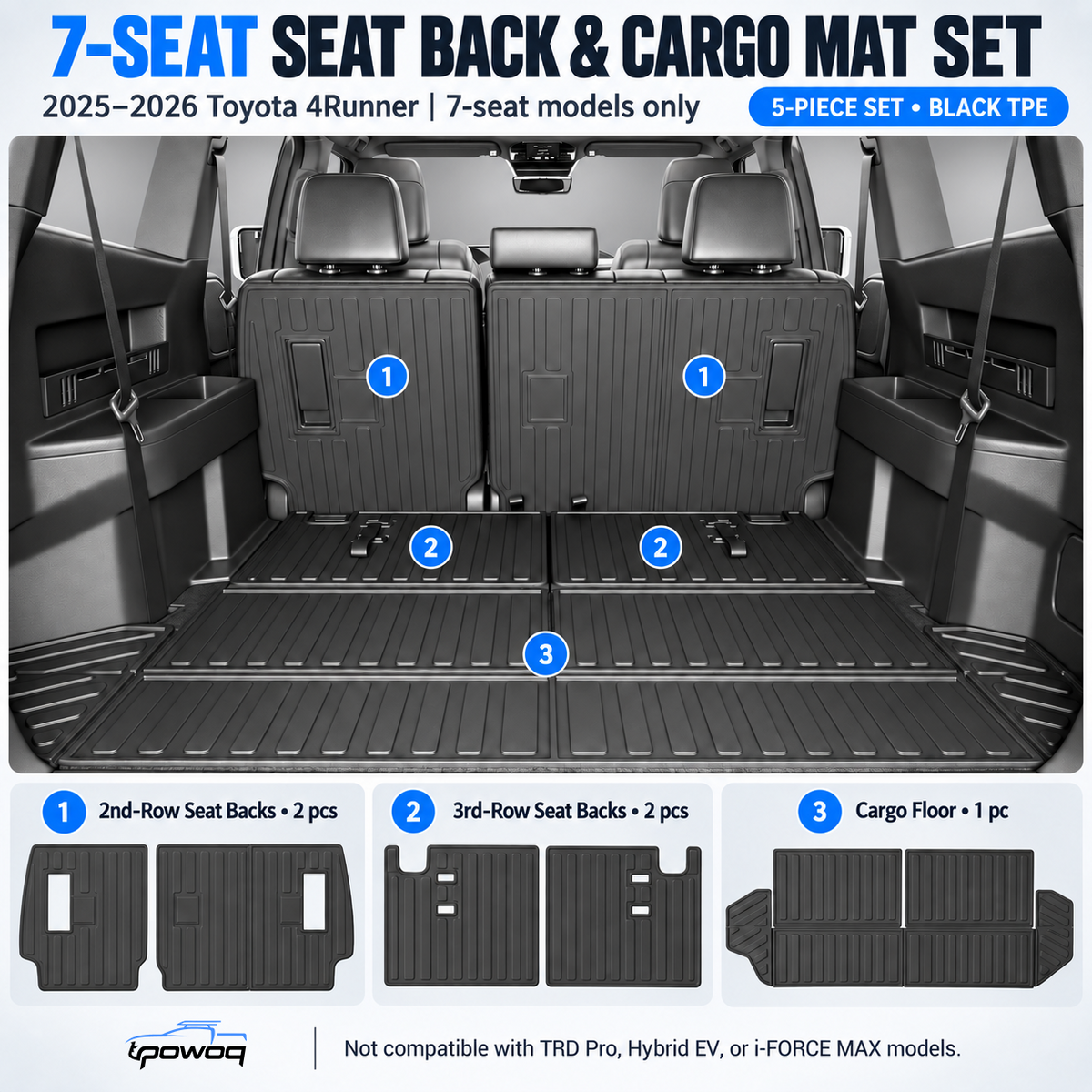 powoq 7-Seat Seat Back & Cargo Mat Set for 2025-2026 Toyota 4Runner