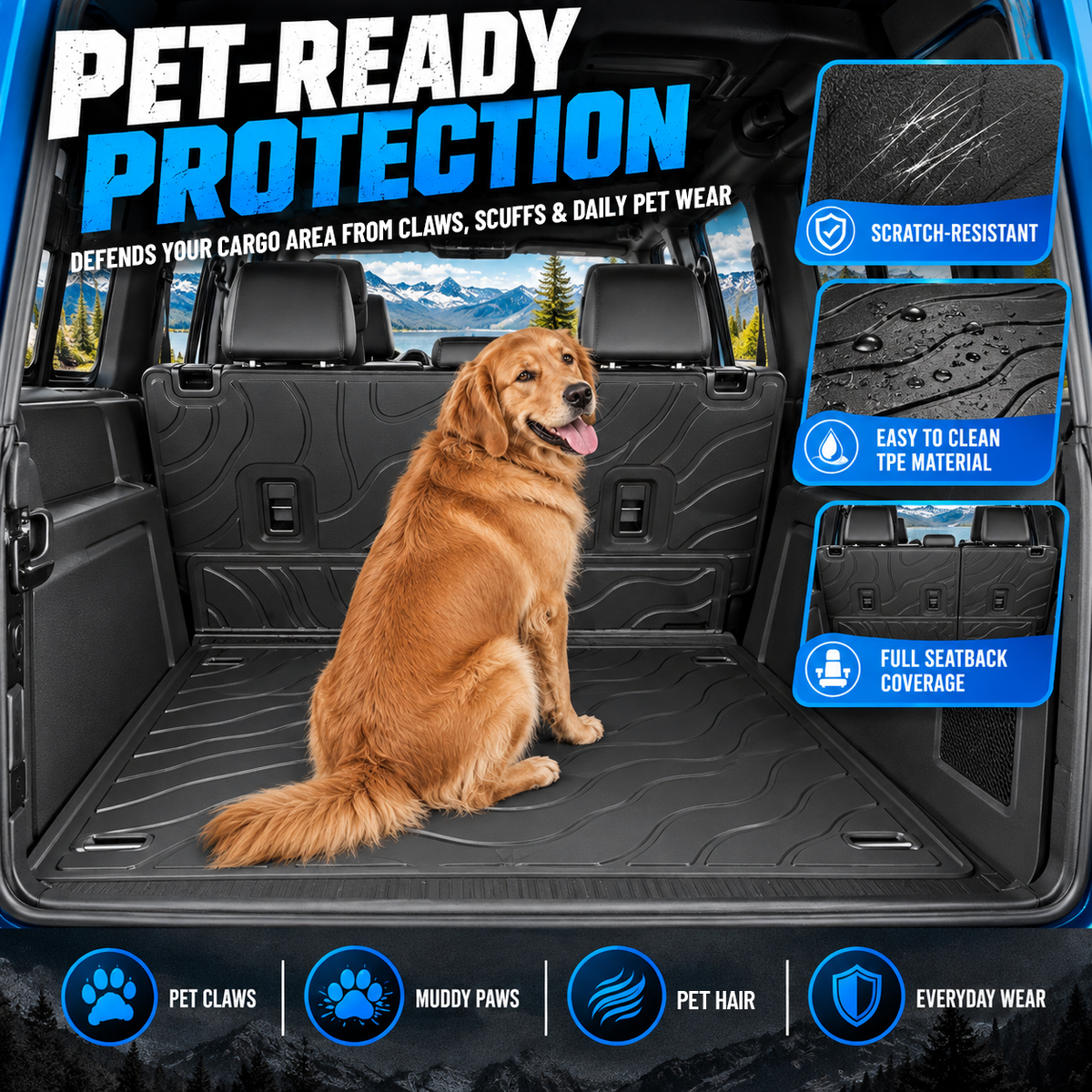 powoq TPE Cargo Mat, Backrest Mats & Floor mats Set for 2021-2026 Ford Bronco 4-Door